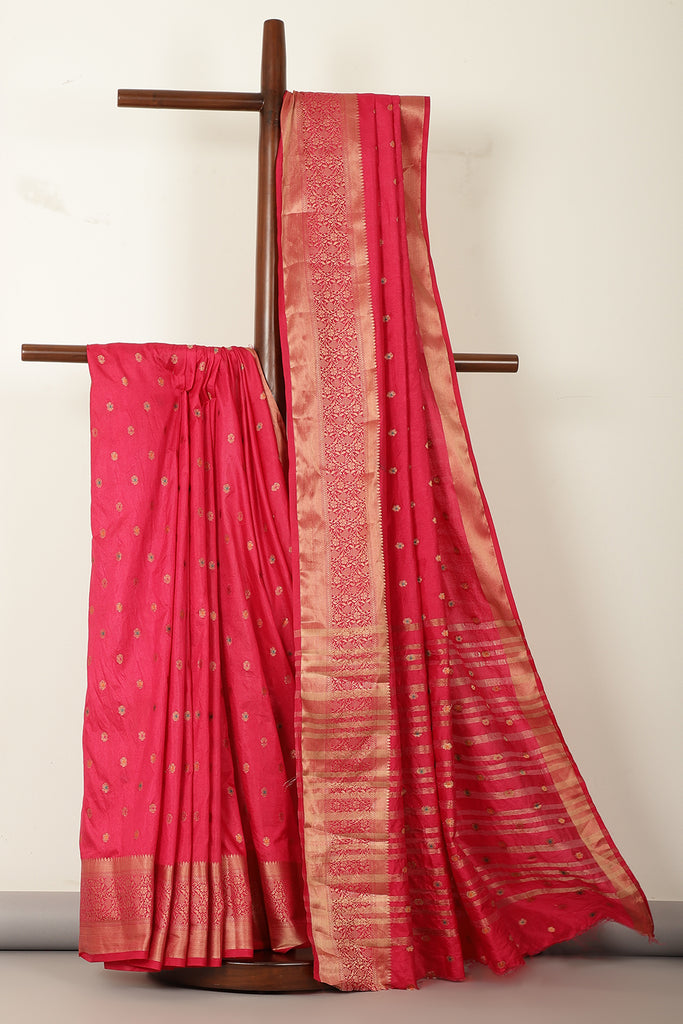 Fuchsia Pink Cotton Zari & Resham Woven Saree