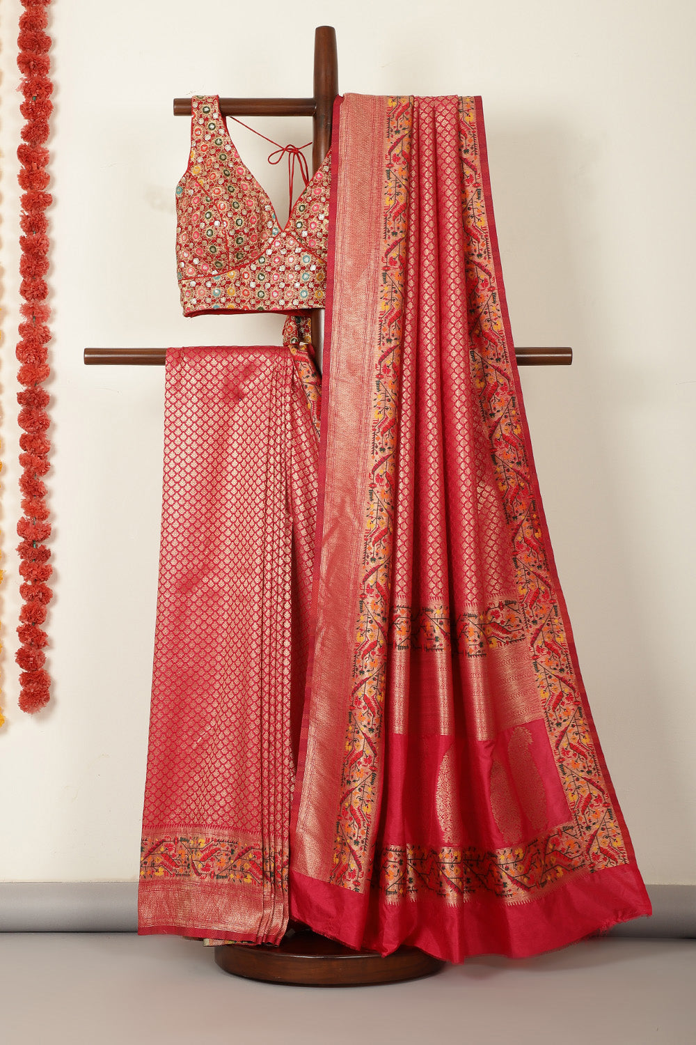 Cardinal Red Soft Silk Zari and Resham woven Paithani Work Saree