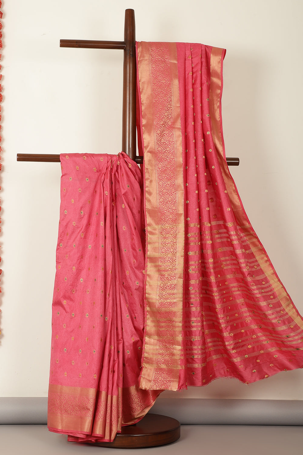 Dark Pink Cotton Zari & Resham Woven Saree