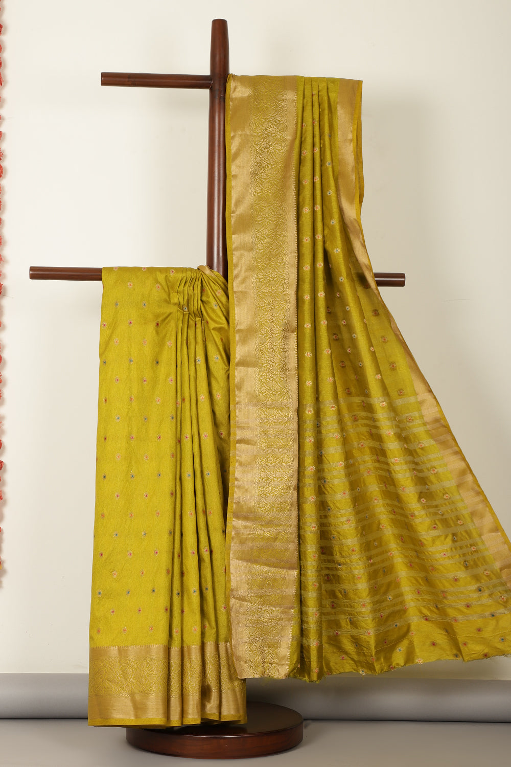 Olive Green Cotton Zari & Resham Woven Saree