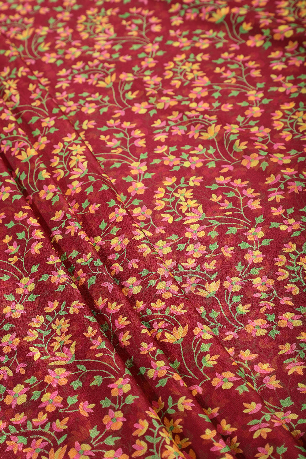 Wine Color Chiffon Floral Zari Border Printed Saree