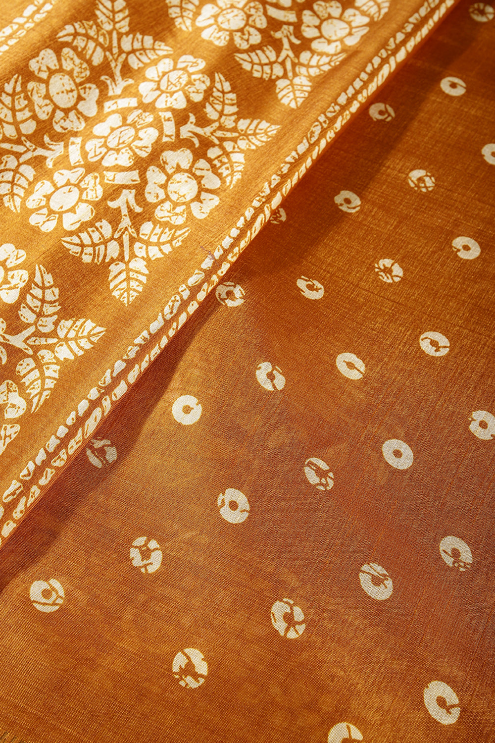 Mustard Color Cotton Silk Block Printed Saree