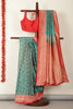 Teal & Red Dual Toned Silk Floral Jal Woven Saree