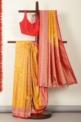 Mustard & Red Dual Toned Silk Floral Jal Woven Saree