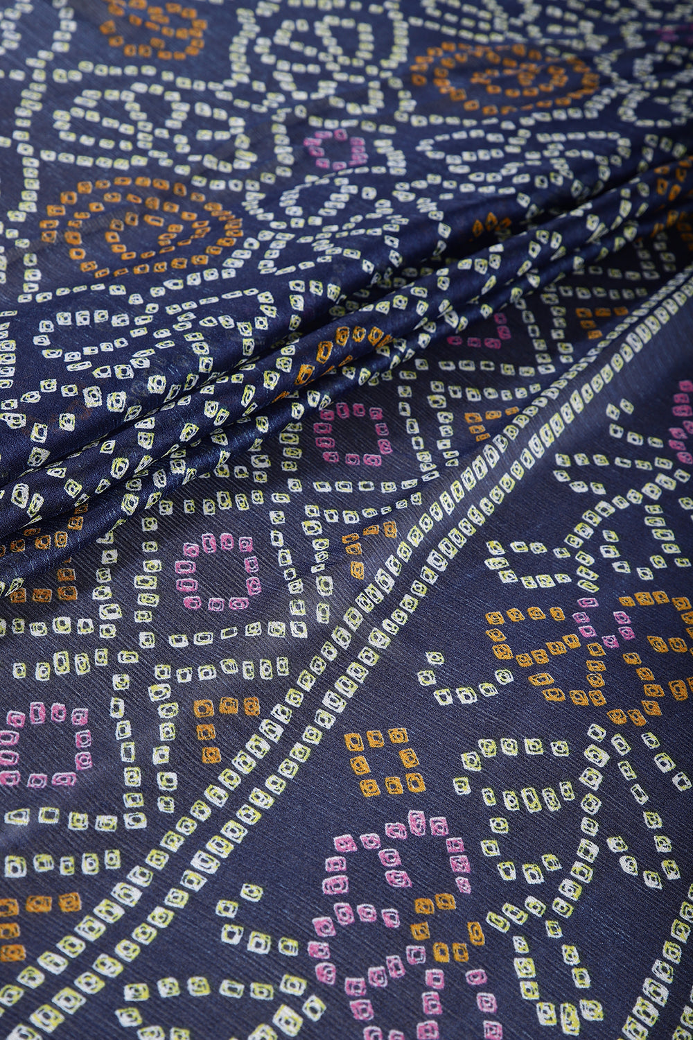 Navy Color Chiffon Bandhani Printed Saree