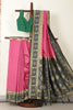 Dark Pink & Green Dual Toned Tussar Silk Patola Woven Saree
