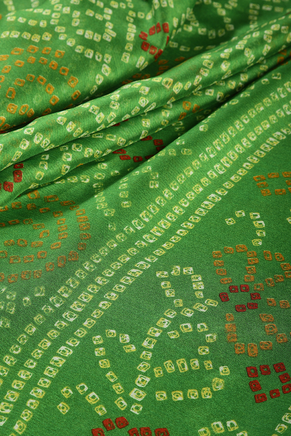 Muted Green Color Chiffon Bandhani Printed Saree