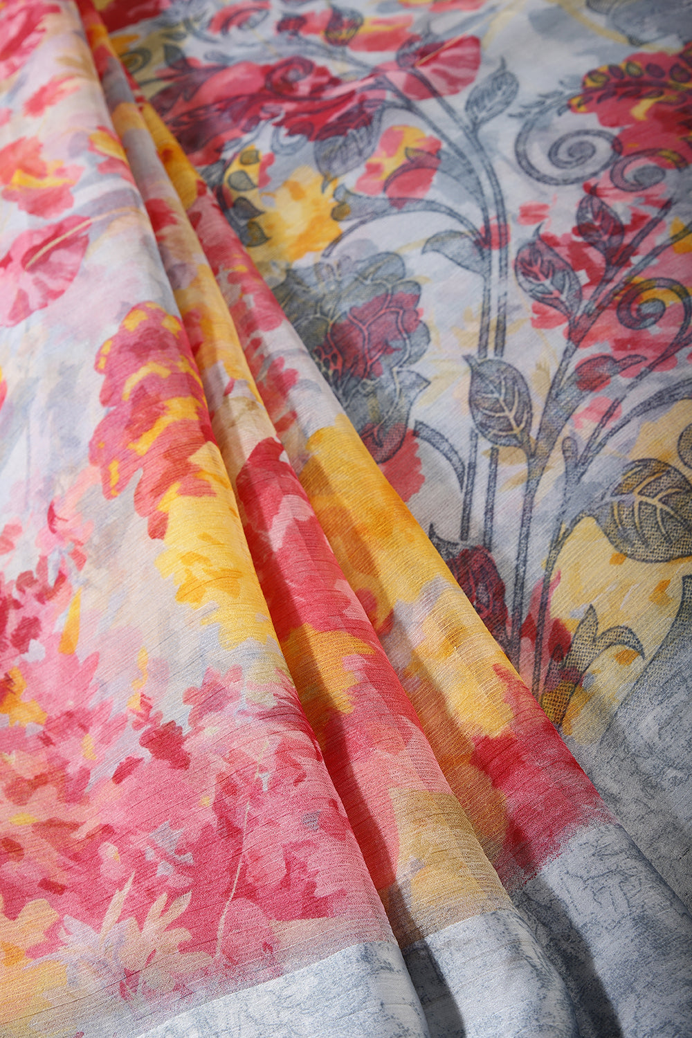 Grey Colour Chiffon Floral Printed Saree