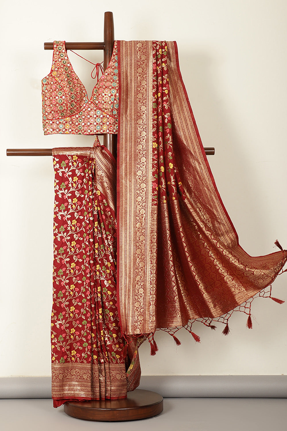 Maroon Silk Resham & Zari Woven Saree