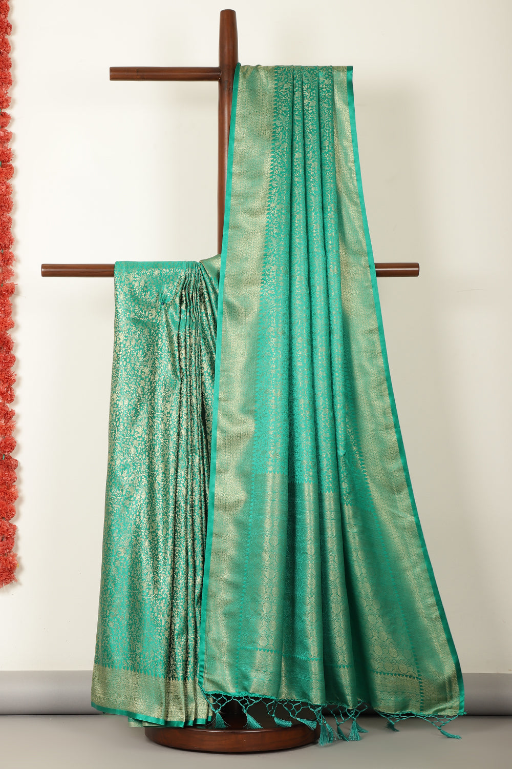 Teal Green Zari Woven Soft Silk Saree