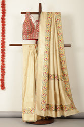 Beige Soft Silk Zari and Resham woven Paithani Work Saree