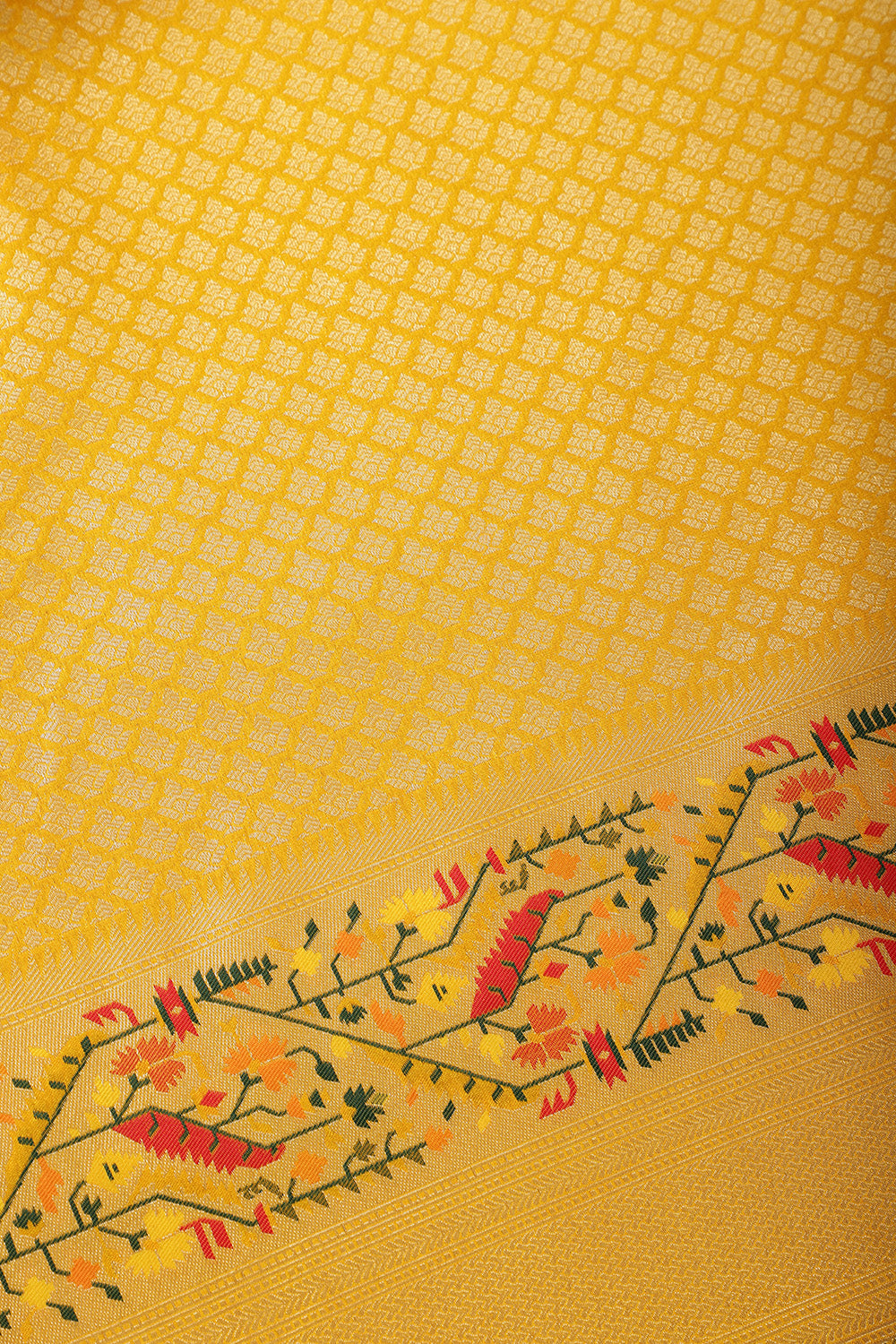 Mustard Soft Silk Zari and Resham woven Paithani Work Saree