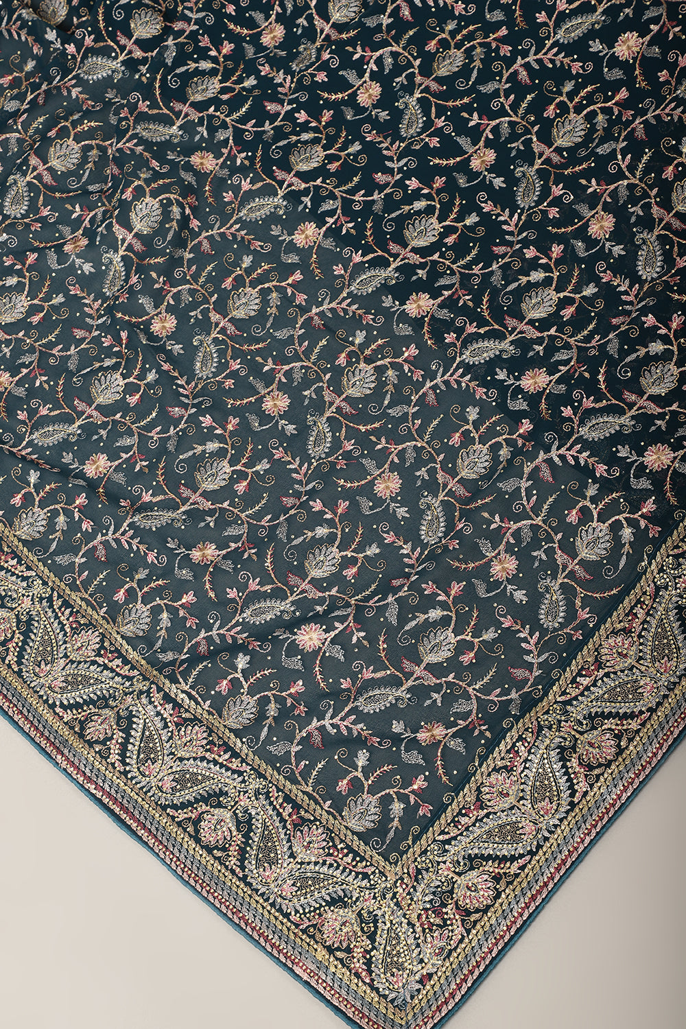 Bottle Green Georgette Resham Embroidered and Swarovski Worked Saree