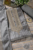 Grey Tussar Silk Neck Zari Embroidered & Printed Unstitched Suit Fabric
