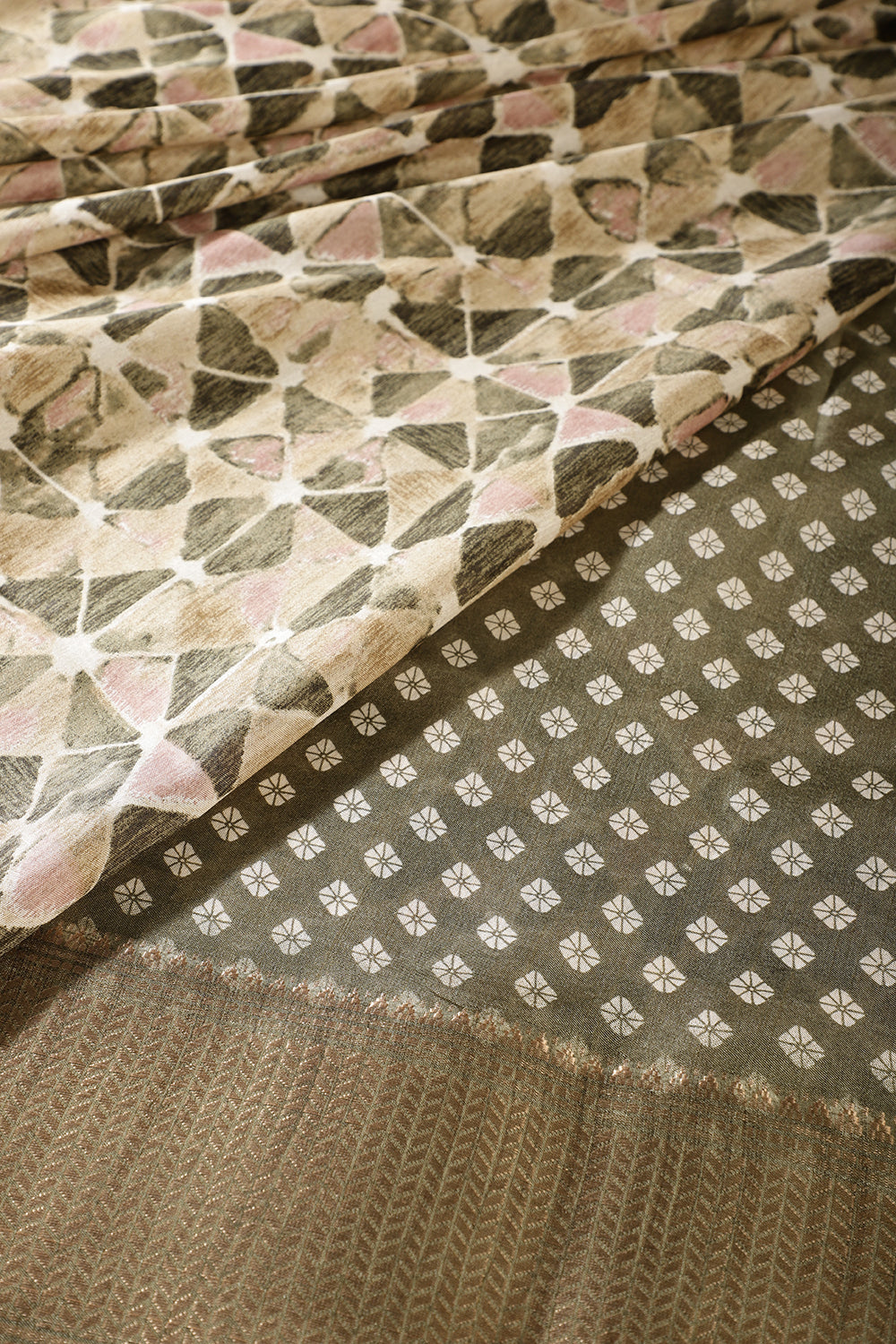 Sage Green Color Abstract Printed Cotton Silk Saree