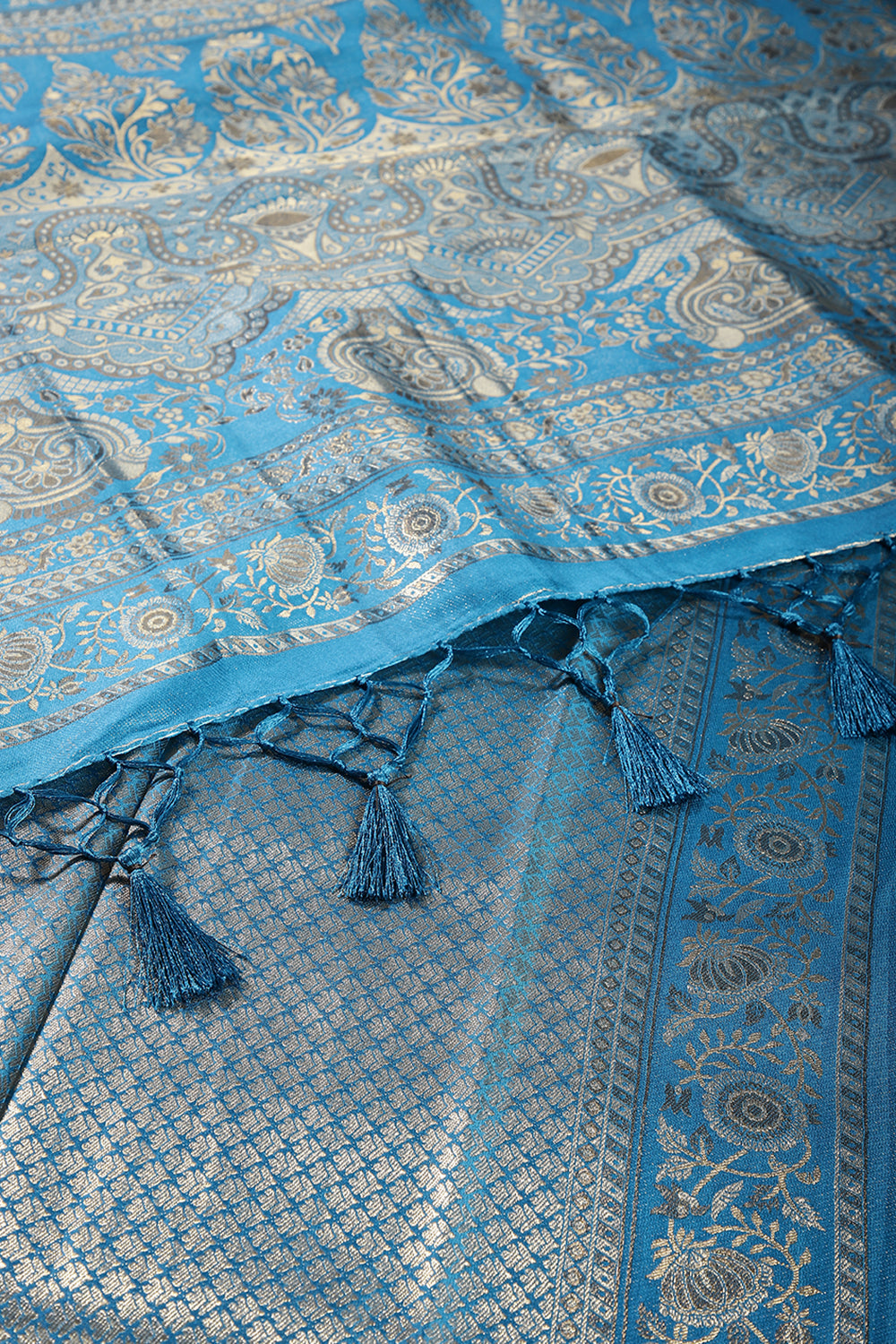 Mute Blue Colour South Silk Heavy Woven Saree
