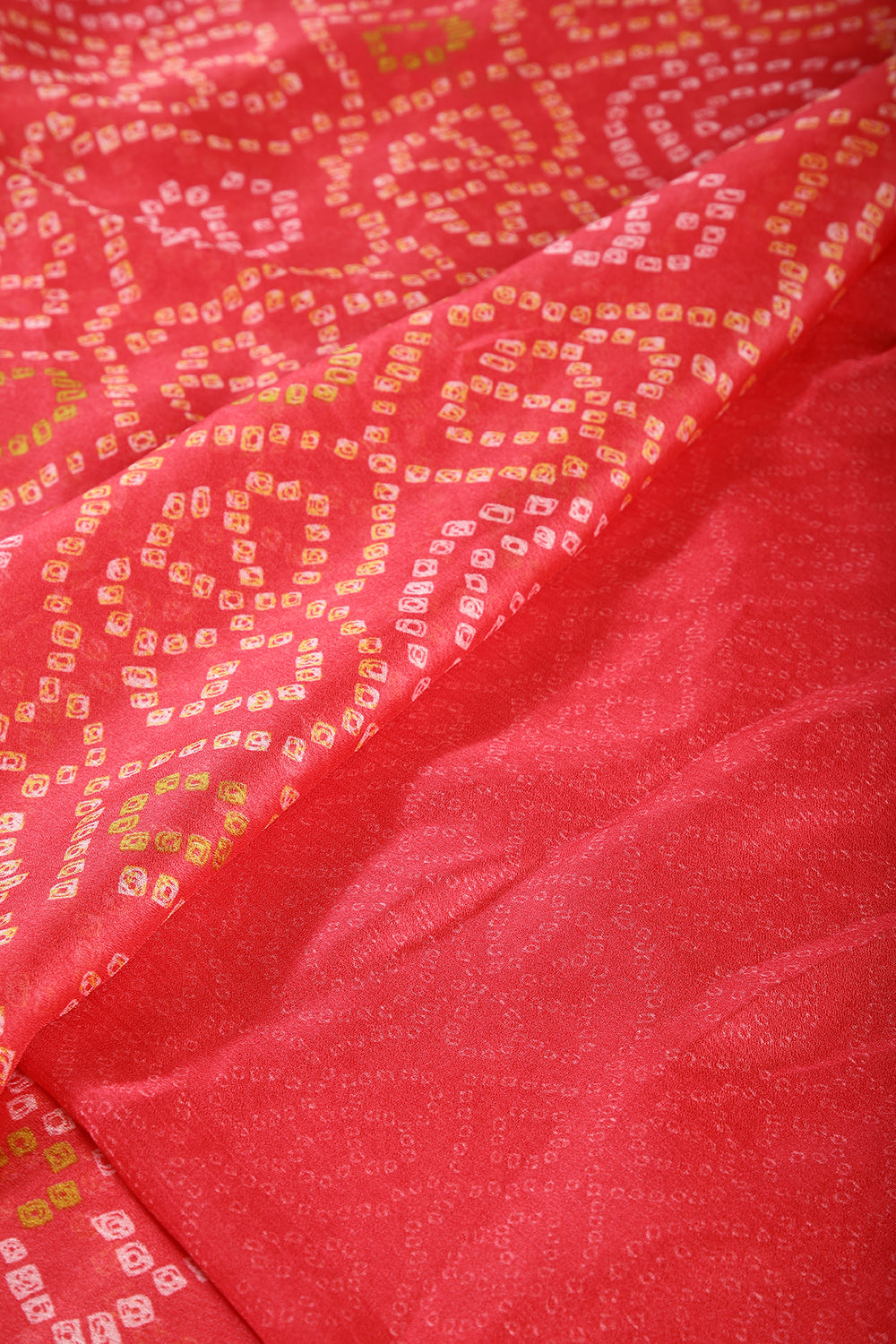 Coral Pink Color Chiffon Bandhani Printed Saree
