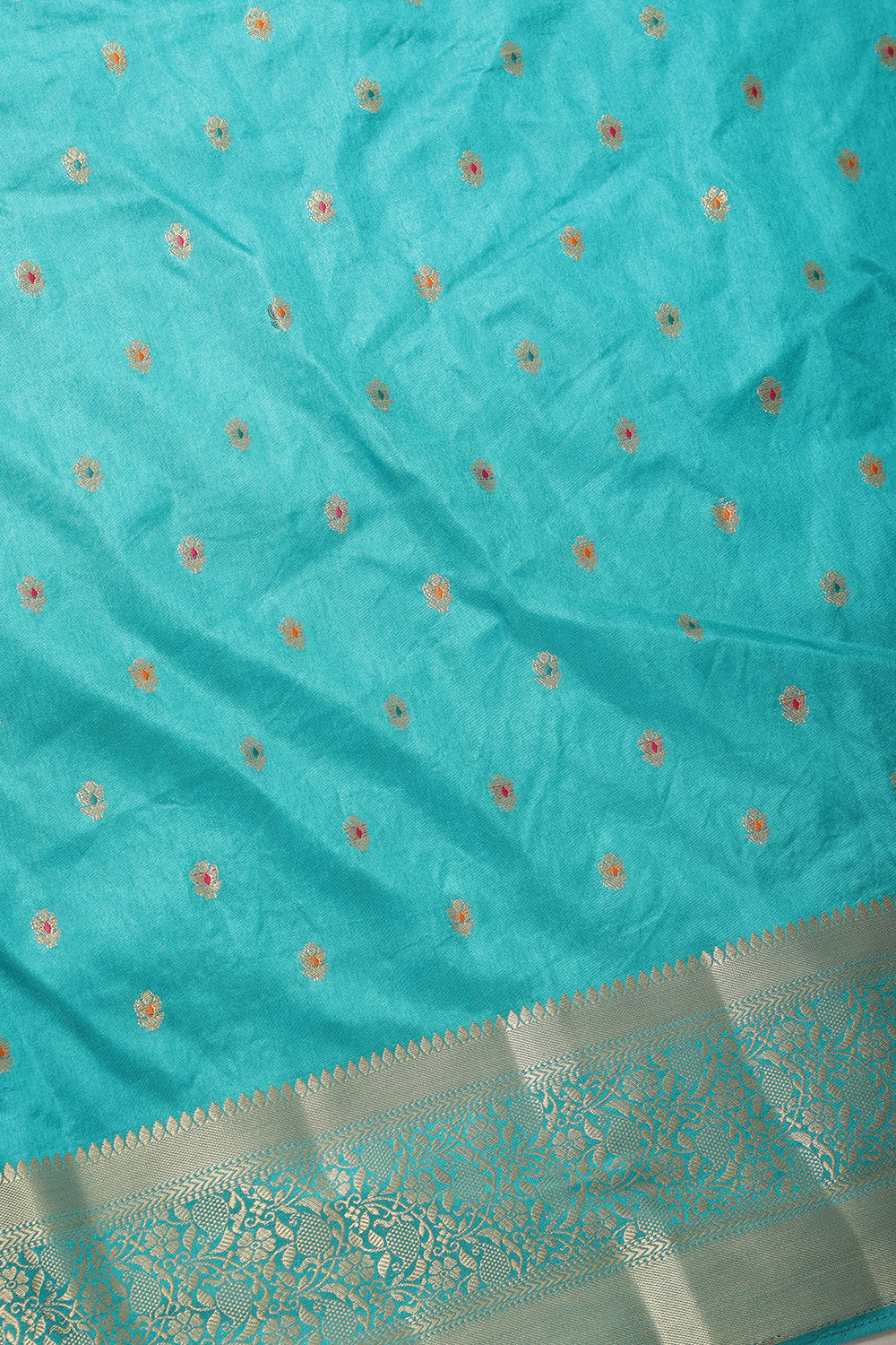 Dark Turquoise Cotton Zari & Resham Woven Saree
