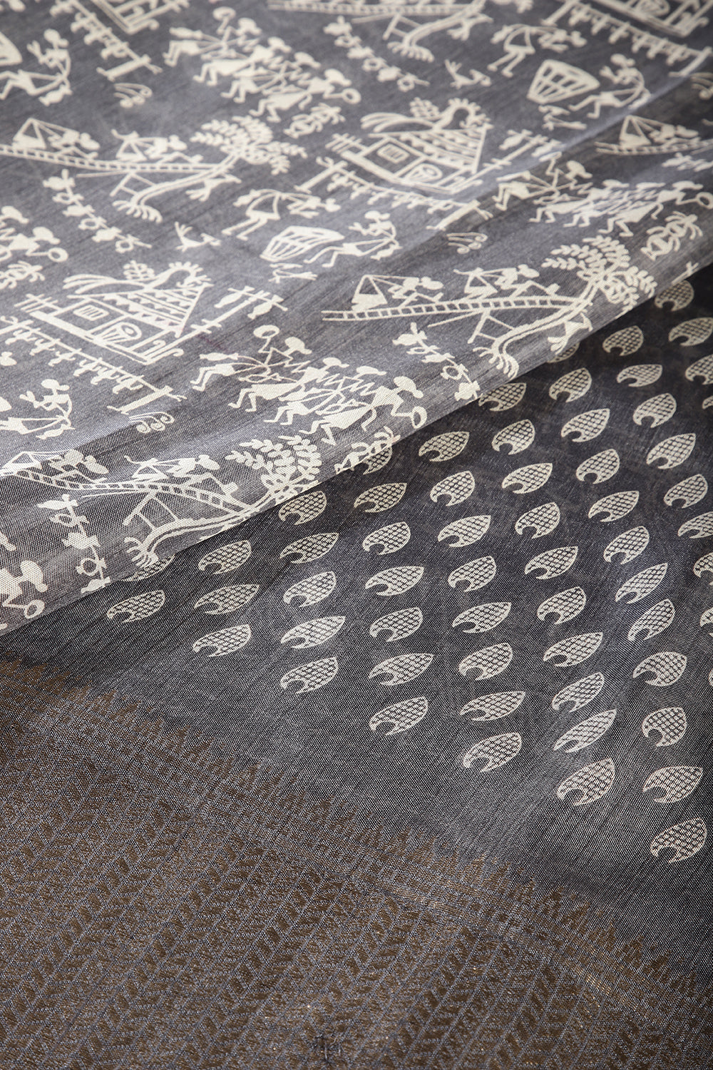 Grey Color Cotton Silk Printed Saree