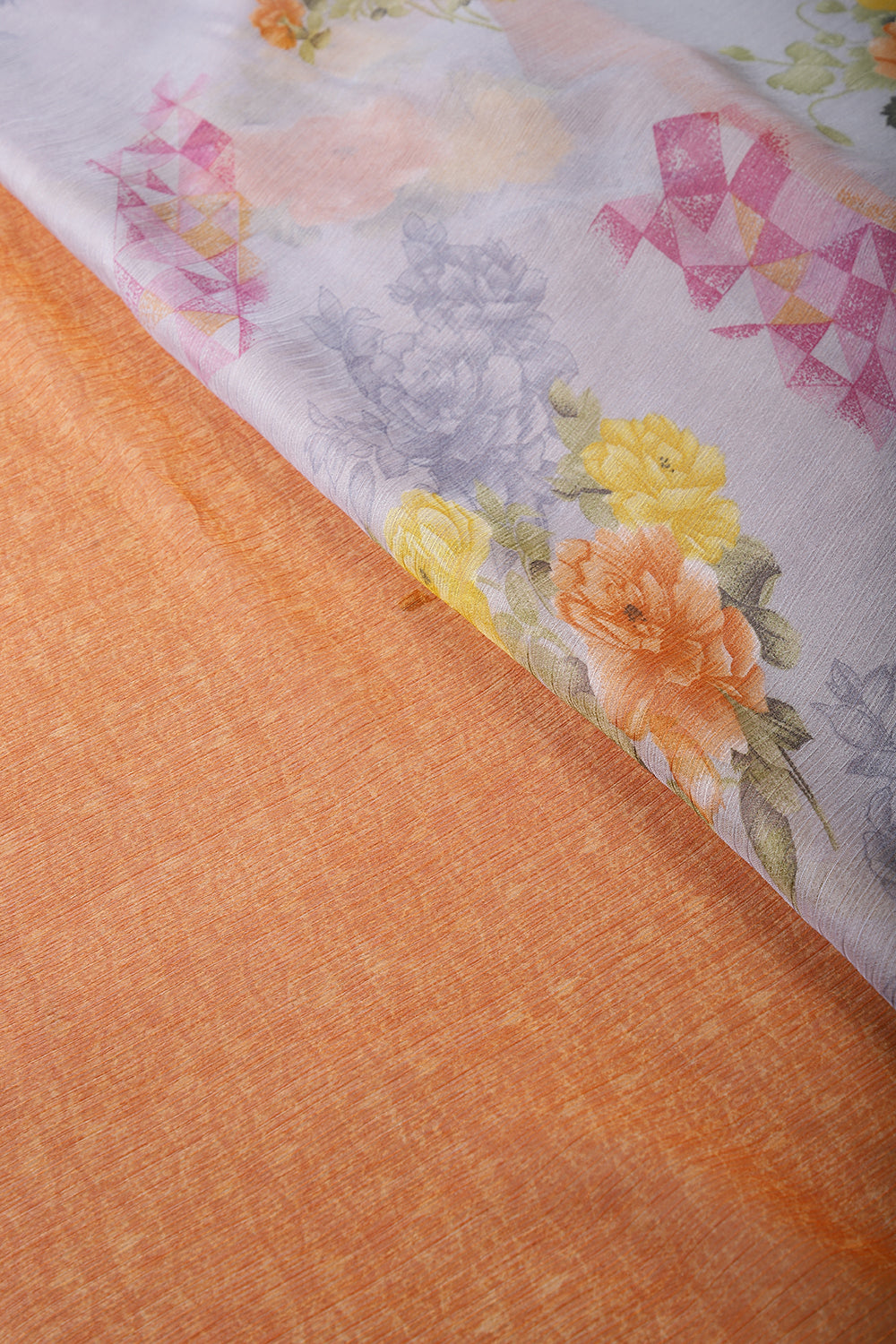 Grey Color Floral Printed Chiffon Saree