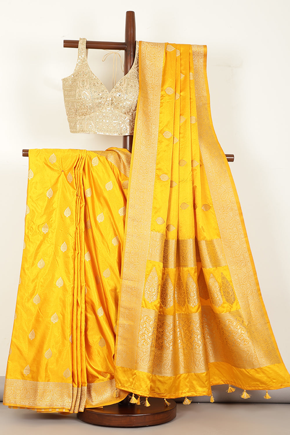 Mustard Color South Silk Zari Woven Saree