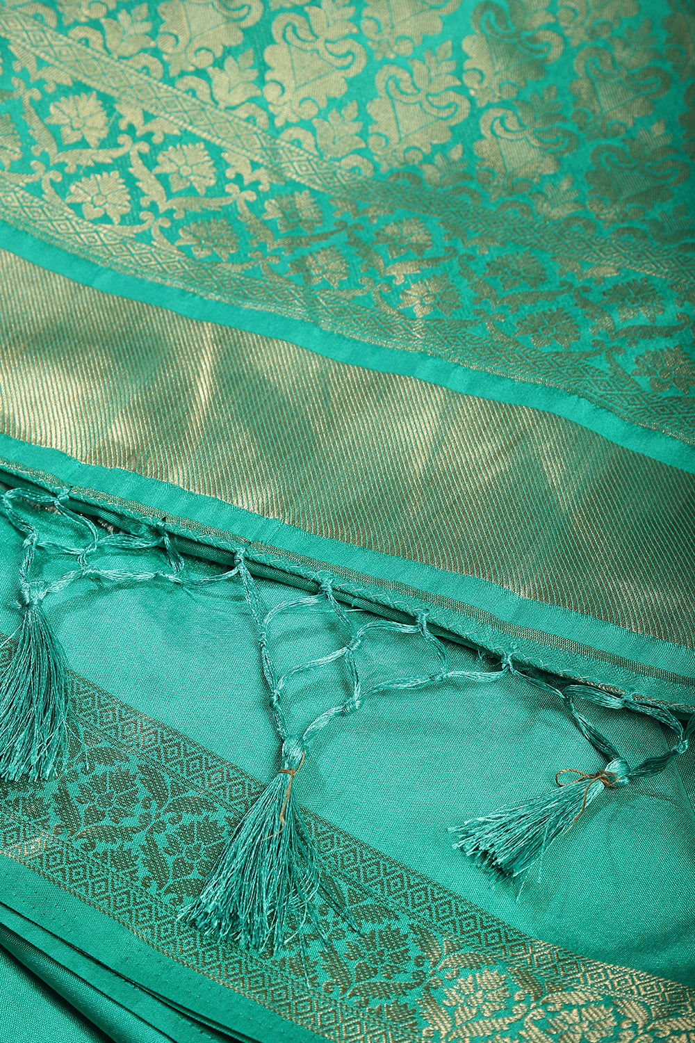 Greenish Teal Colour Silk Woven Saree