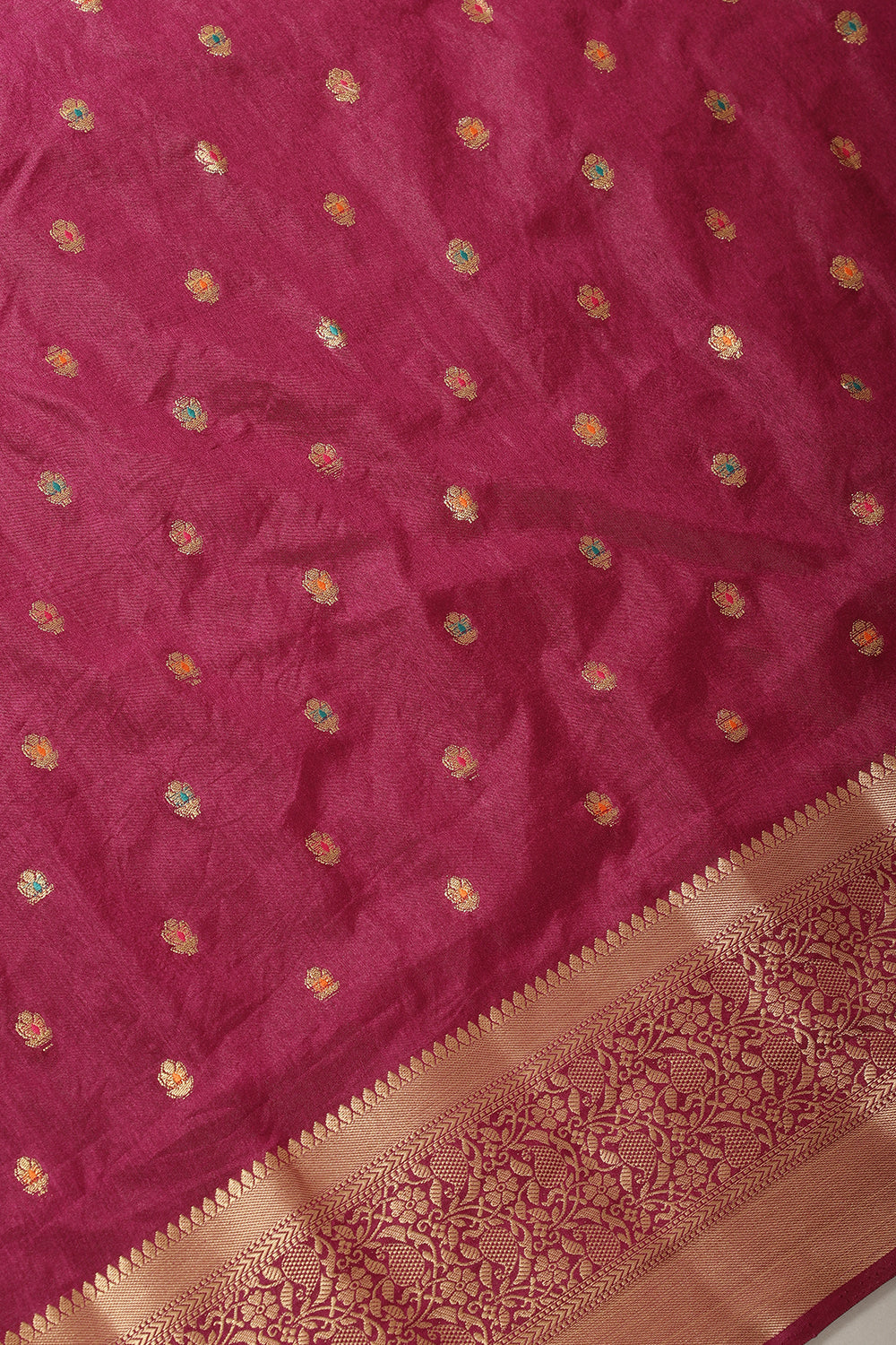 Dark Scarlet Cotton Zari & Resham Woven Saree