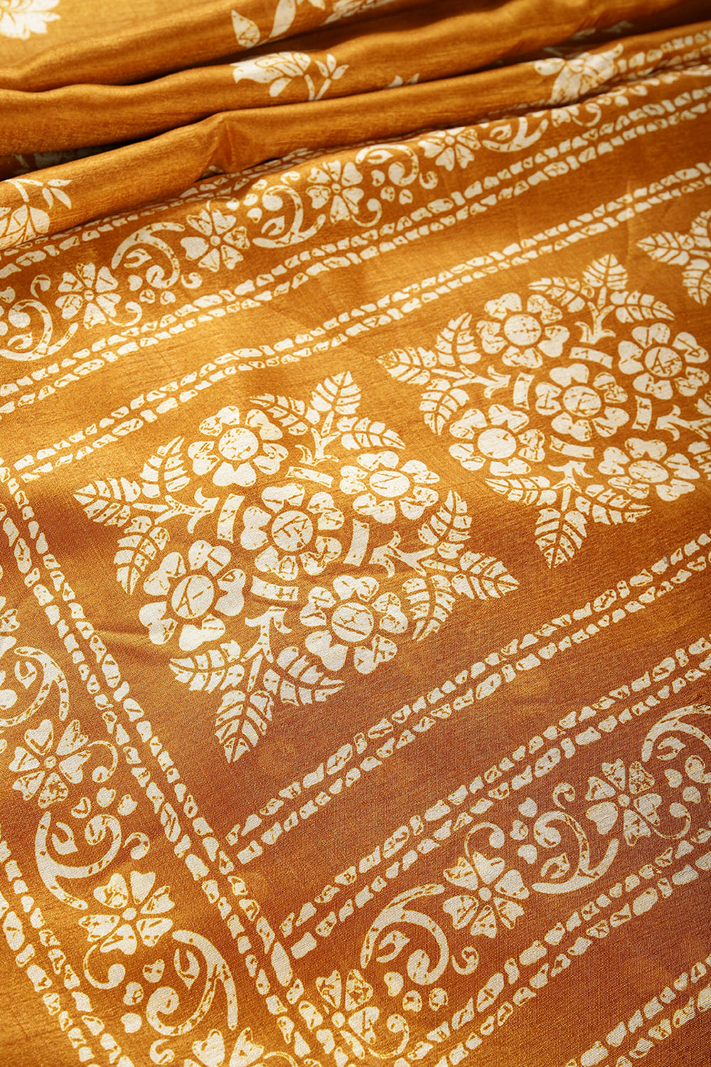 Mustard Color Cotton Silk Block Printed Saree