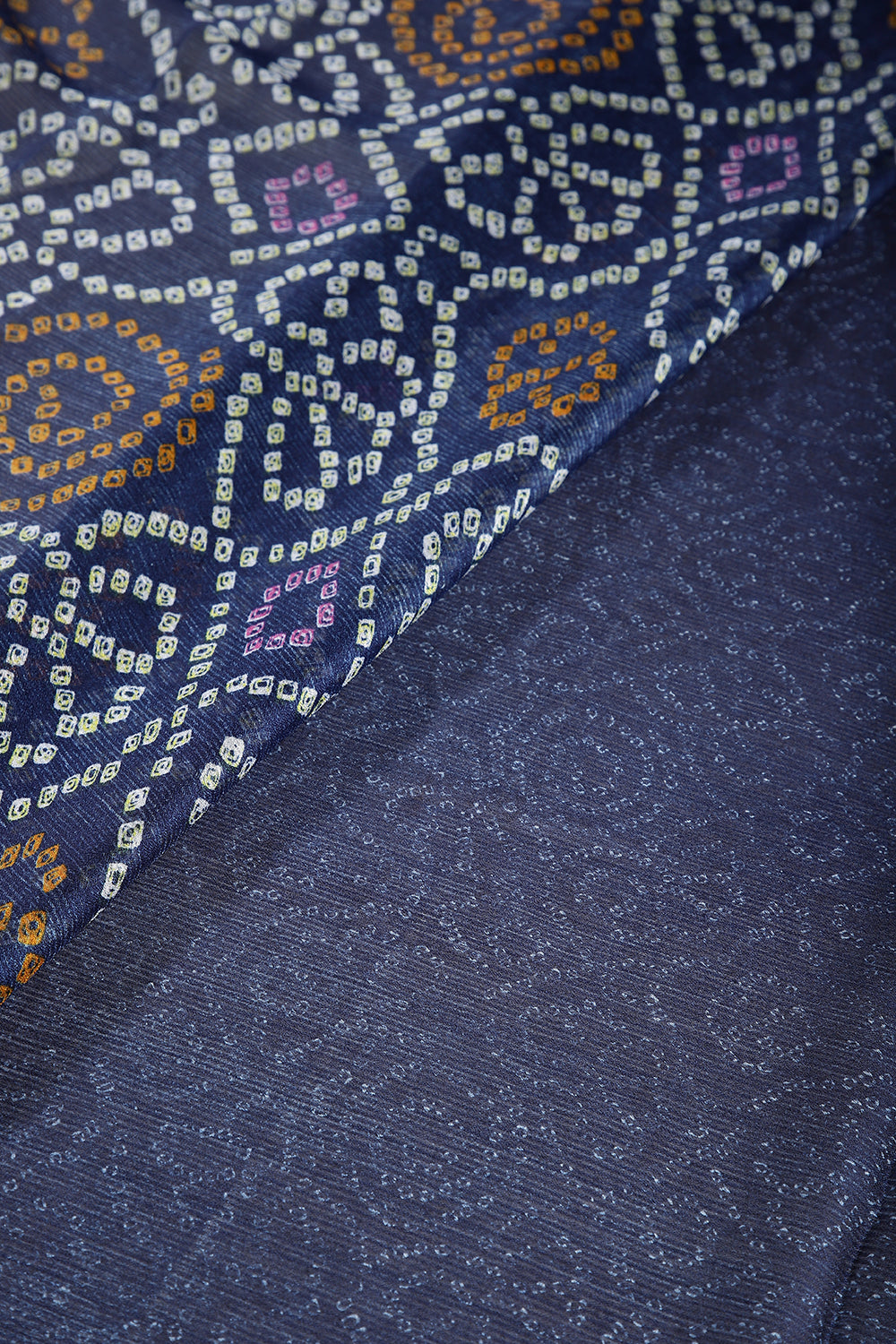 Navy Color Chiffon Bandhani Printed Saree