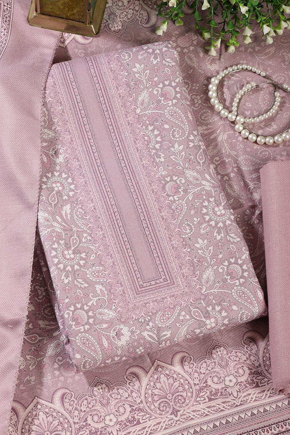 Pink Digital Printed Pashmina Unstitched Suit Material