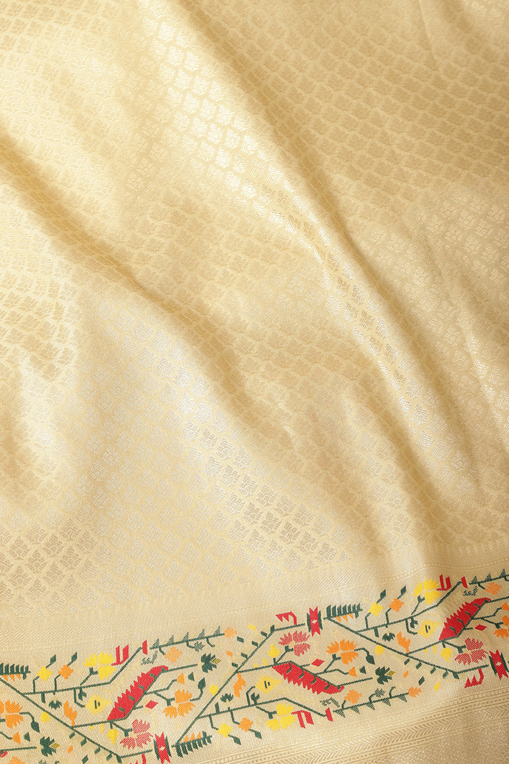 Beige Soft Silk Zari and Resham woven Paithani Work Saree