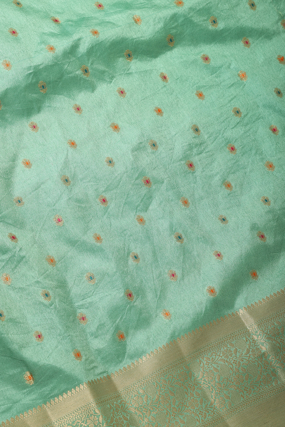 Sea Green Cotton Zari & Resham Woven Saree
