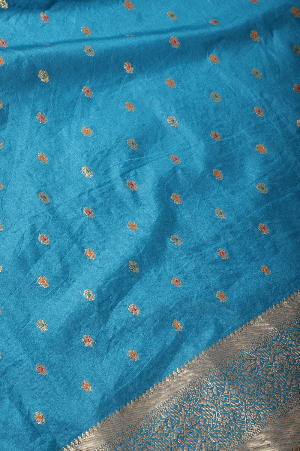Peacock Blue Cotton Zari & Resham Woven Saree