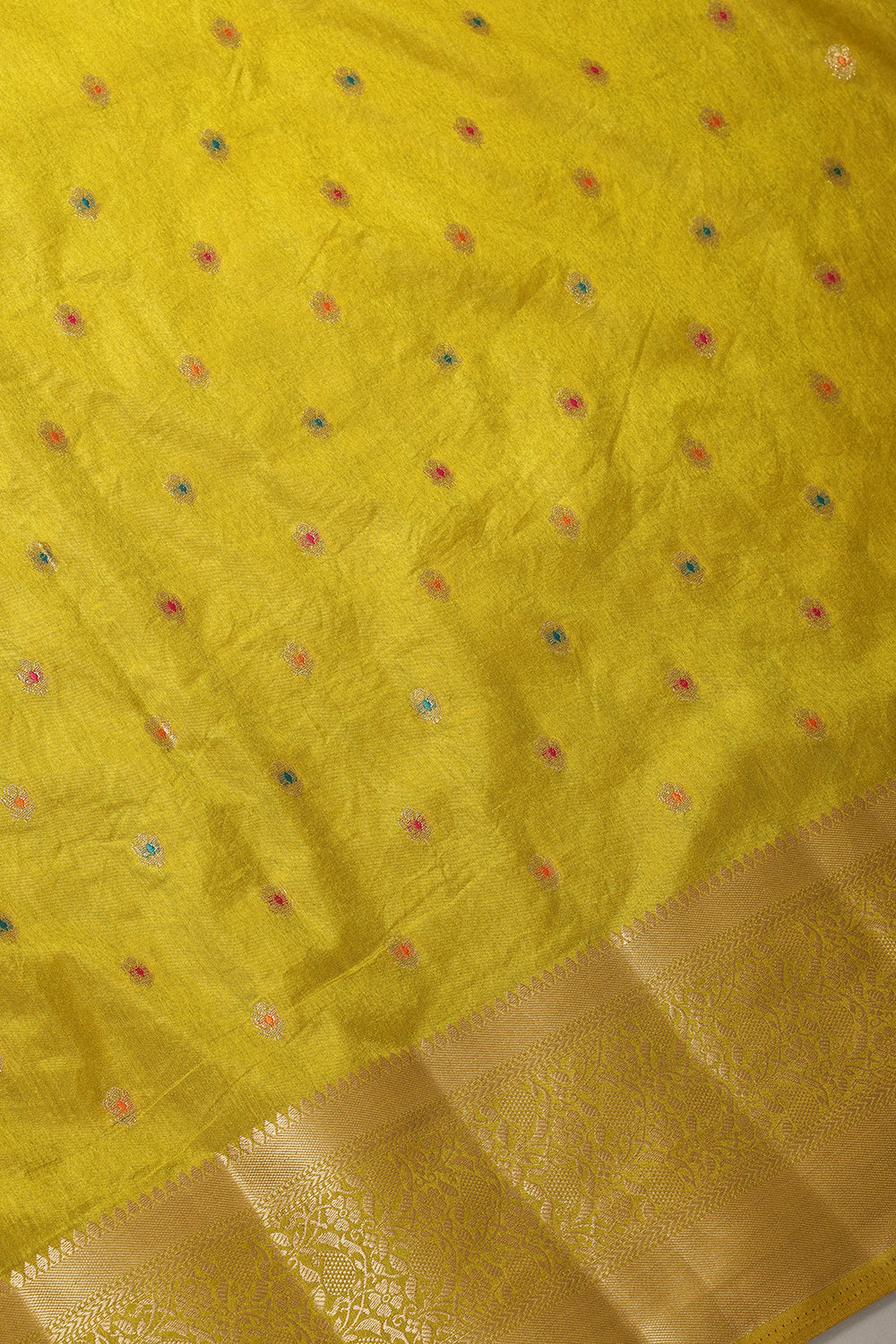 Olive Green Cotton Zari & Resham Woven Saree