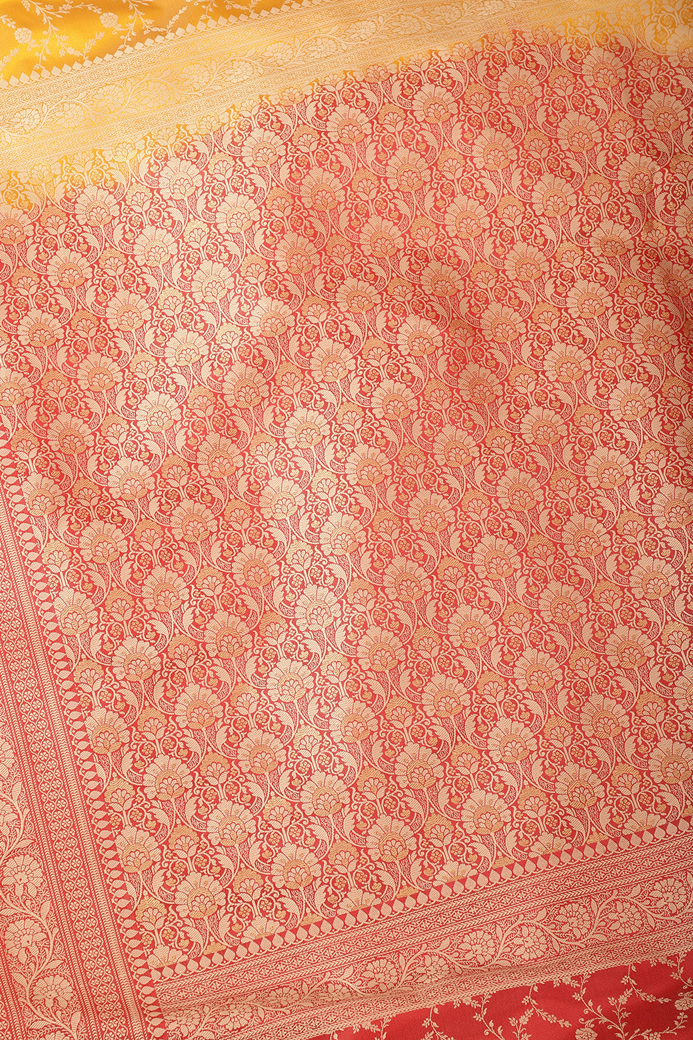 Mustard & Red Dual Toned Silk Floral Jal Woven Saree