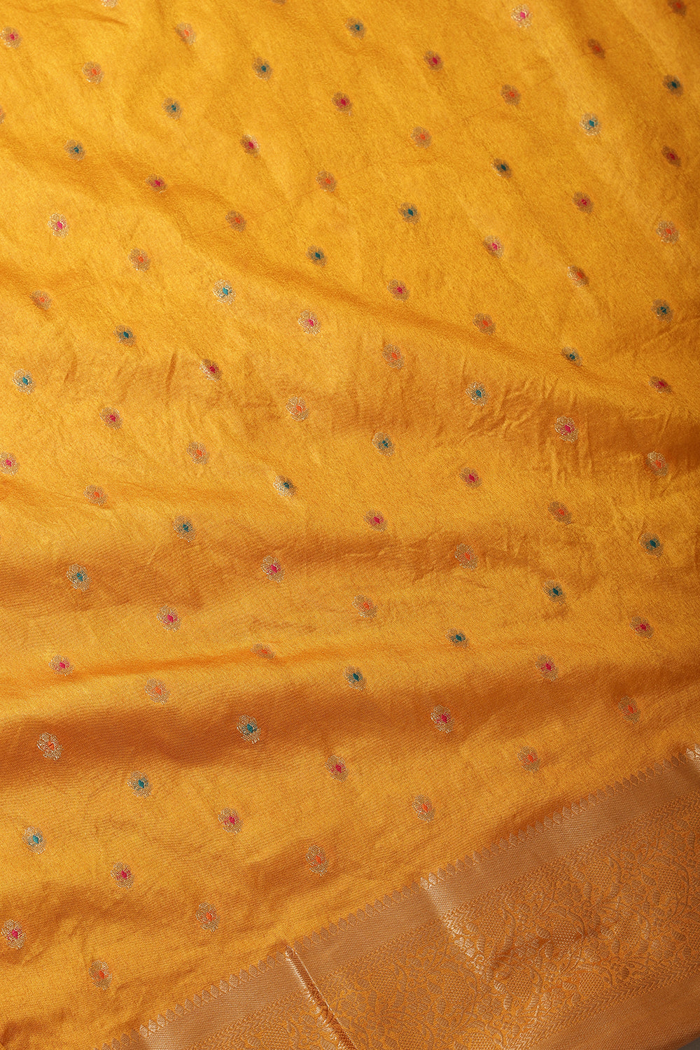 Mustard Cotton Zari & Resham Woven Saree