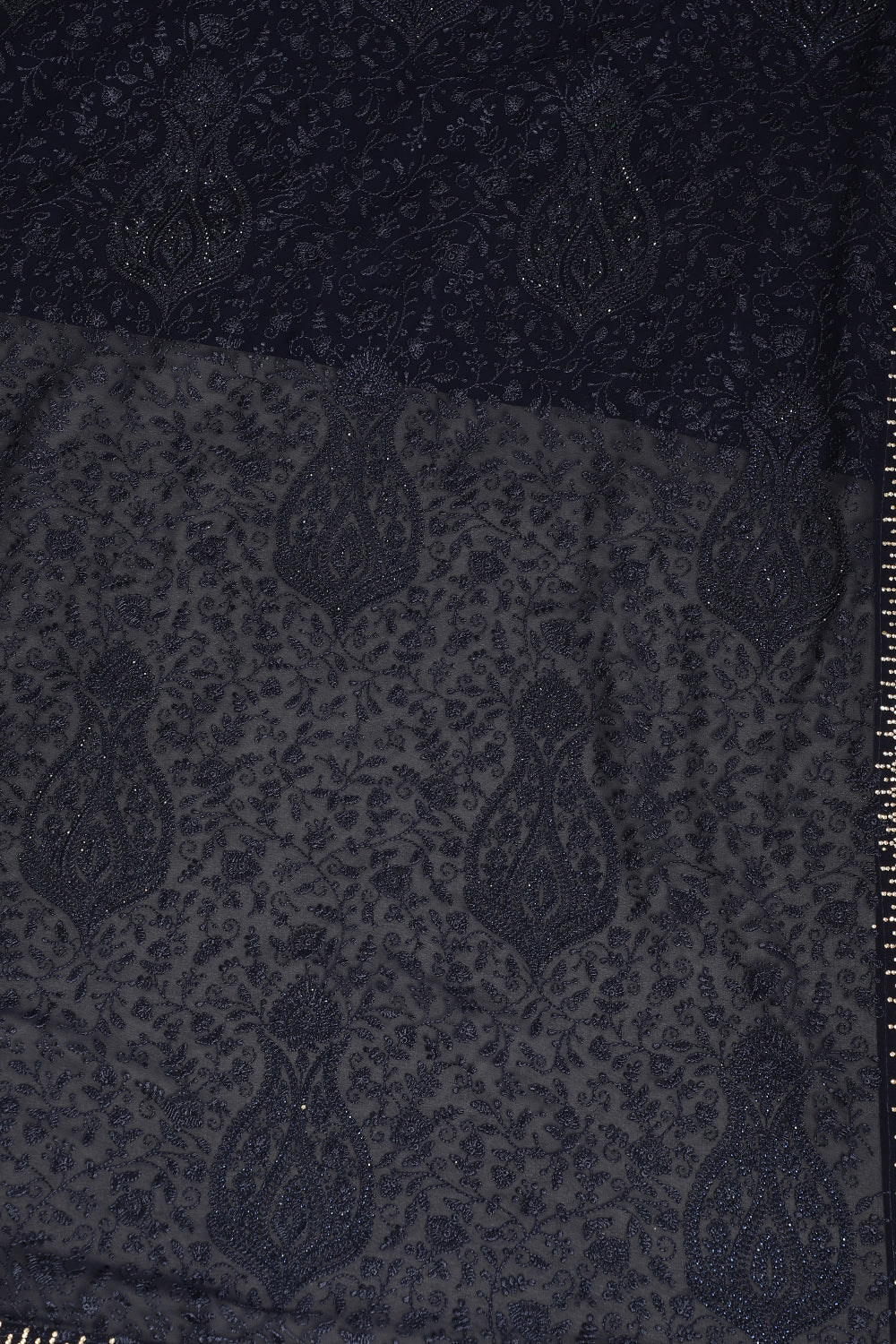Navy Georgette Resham Floral Jal Woven And Swarovski Work Saree