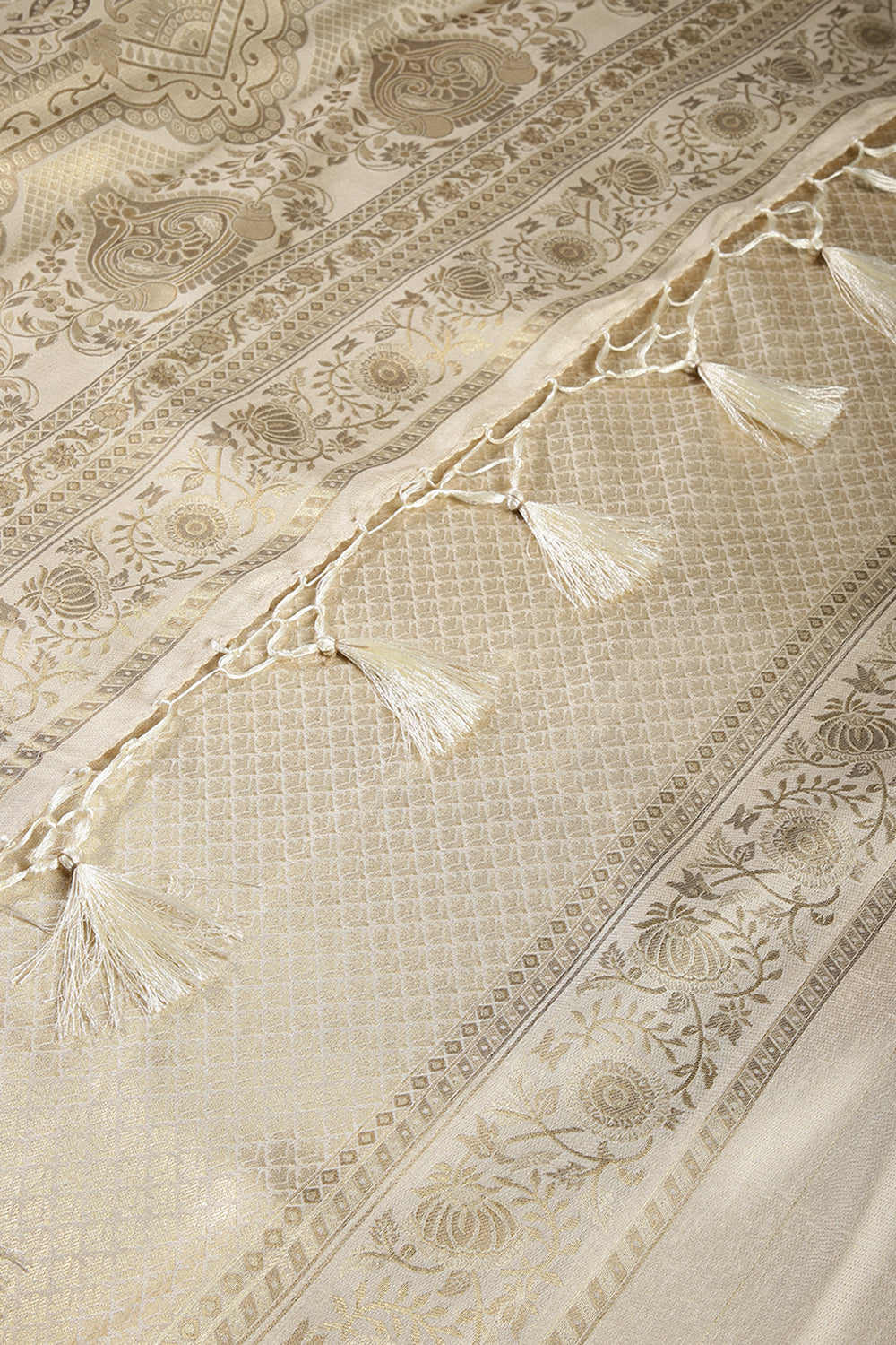 Cream Colour South Silk Heavy Woven Saree