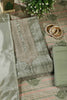 Olive Green Tussar Silk Neck Zari Embroidered & Printed Unstitched Suit Fabric