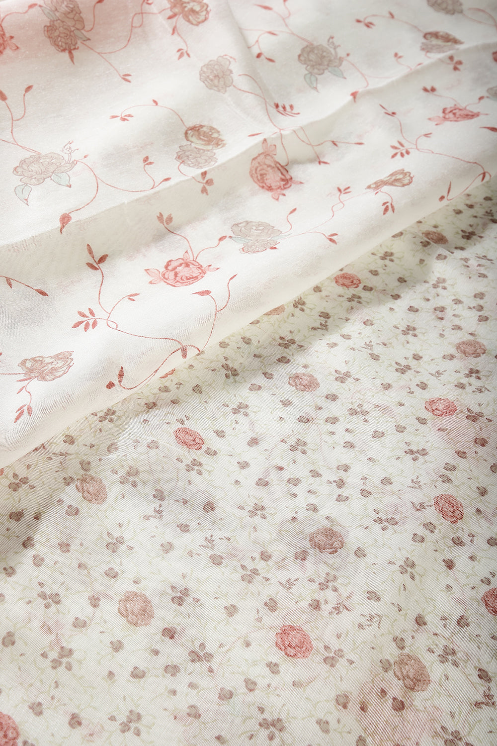 Cream & Peach Color Floral Printed Organza Cotton Saree