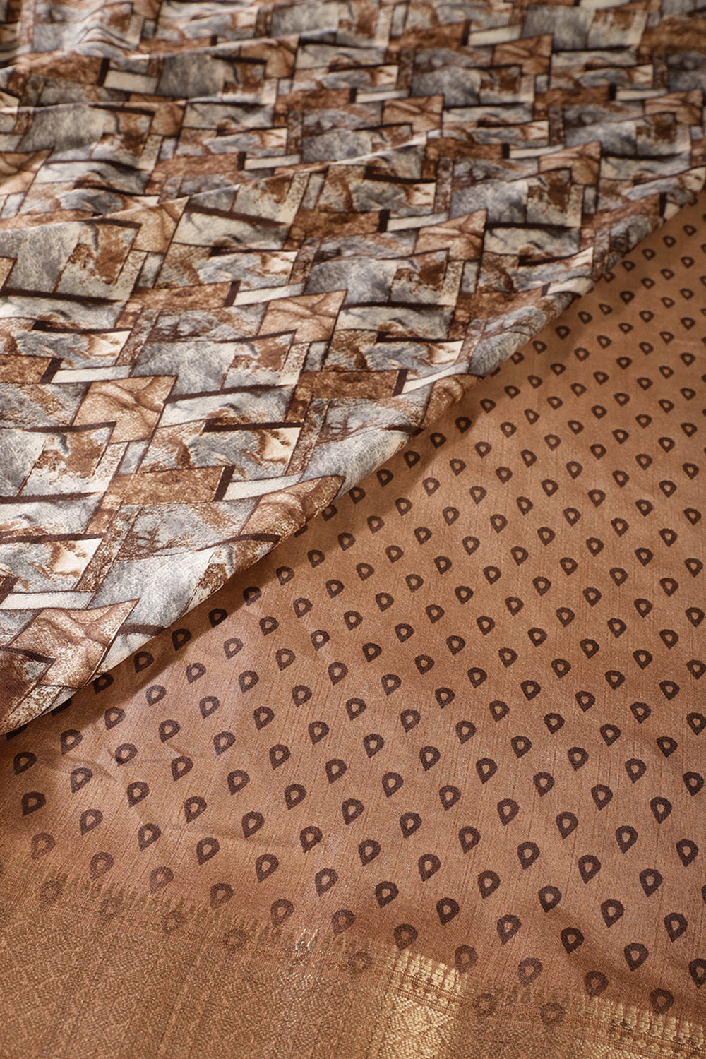 Brown Colour Cotton Silk Abstract Printed Saree