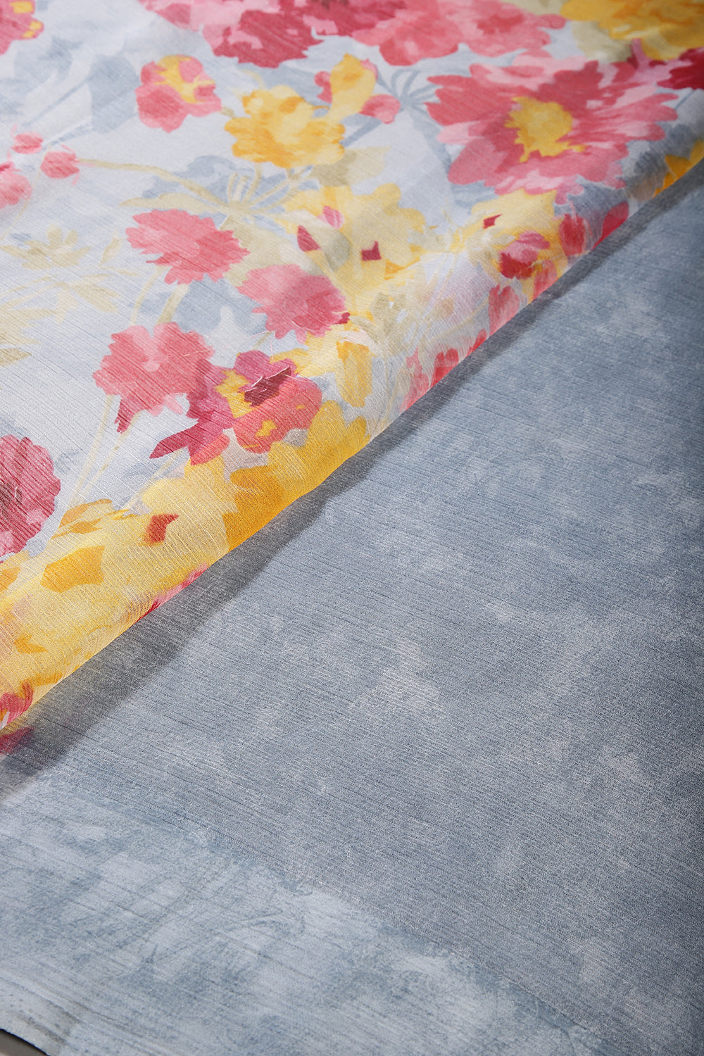 Grey Colour Chiffon Floral Printed Saree