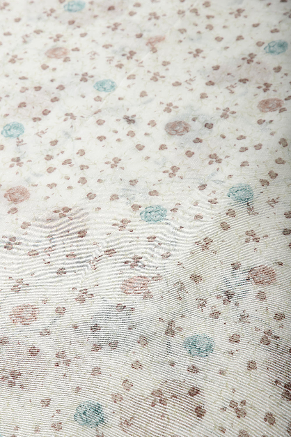 Cream & Teal Color Floral Printed Organza Cotton Saree