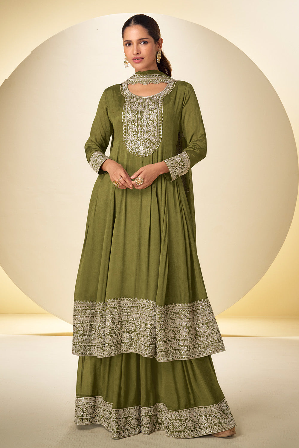 Crepe Silk Embroidered Anarkali Suit With Embroidered Sharara