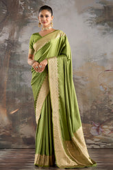 Olive Green Zari Woven Satin Silk Saree