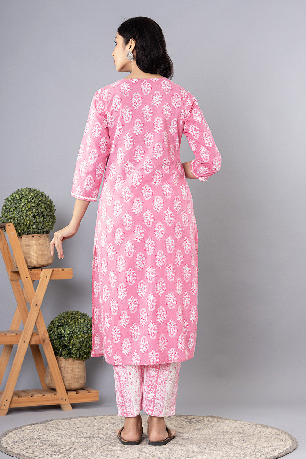 Pink Cotton Floral Printed Suit Set