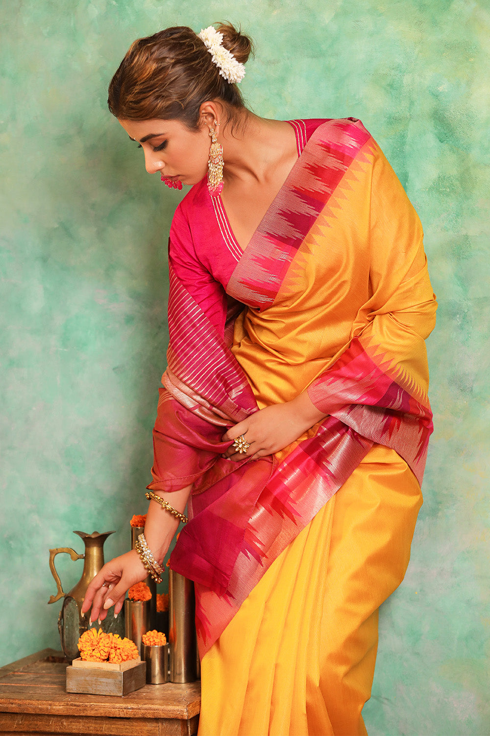 Mustard Color Cotton Silk Woven Saree