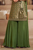 Green Silk Woven and Neck-Embroidered Suit With Palazzo