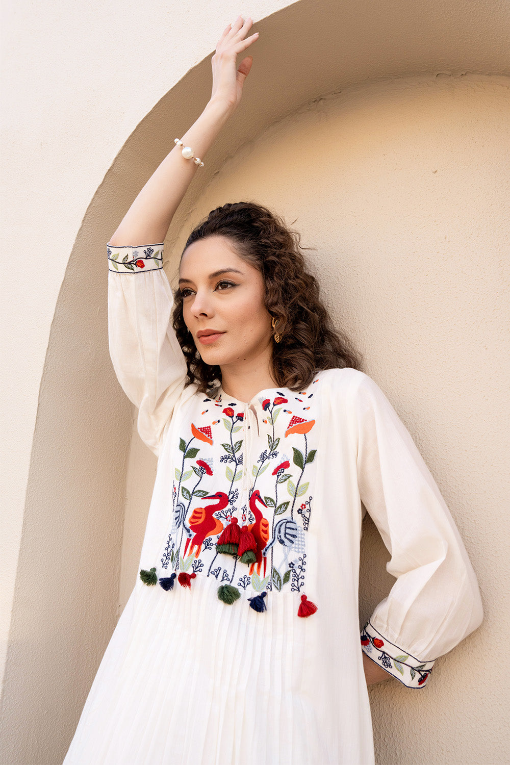 Cream Color Cotton Embroidered Kurta Set