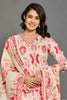 Cream & Pink Cotton Printed Straight Suit